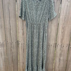 Modest green print dress